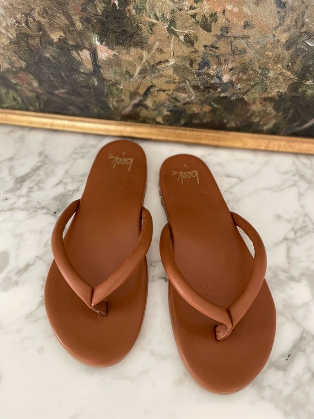 Beek Sunbird Tan Leather Sandals Flip Flip Brown